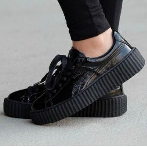 Rihanna Fenty x Puma Black on Black Creepers Wrinkled Patent Lace Up Shoes - 7.5